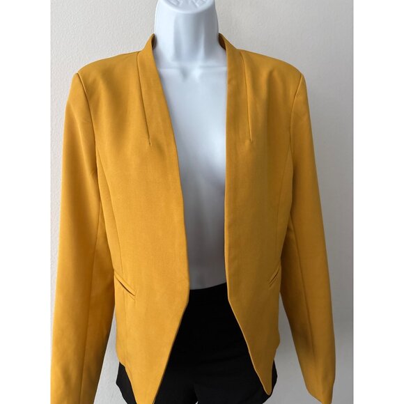 OVI Mustard Yellow Open Front Blazer Size Large Modern Minimal Tailored Workwear - Picture 6 of 11